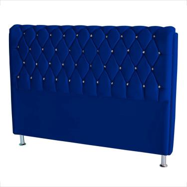 Imagem de Cabeceira para Cama Box Londres Casal 140 cm Suede Capitonê 126x140x26 cm Azul Do Lar M...