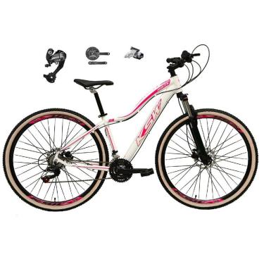 Imagem de Bicicleta Feminina Aro 29 Ksw Mwza 27v Câmbios Shimano Altus Freios Hidráulicos Garfo Com Trava Pneu Bege - Branco/Rosa