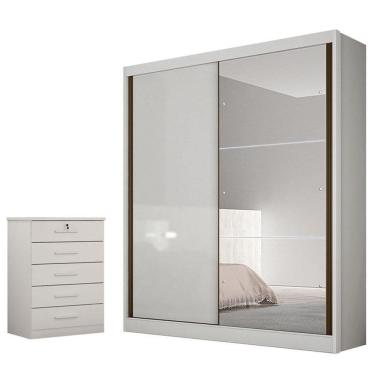 Imagem de Guarda Roupa Solteiro Dante com Espelho e Gaveteiro Suiça Neve - Novo Horizonte