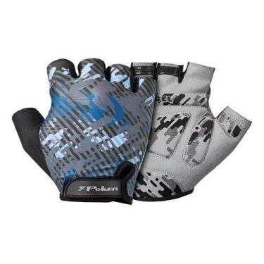 Imagem de Luva Bike Poker Antishock Gel Energy Preto Azul Cinza, P