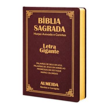 Imagem de Biblia Sagrada Letra Gigante Luxo Popular - Vinho- Com Harpa - RC - RE
