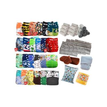 Imagem de Kit 24 Fraldas Ecológicas Completo Menino 40 Absorventes Alta Performa