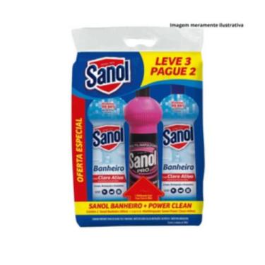 Imagem de Kit sanol banheiro com cloro ativo 02un e multilimpador power clean 01