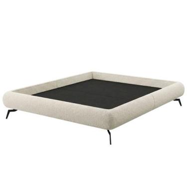 Imagem de Cama King Base Box Pés Ferro 210cm Emma Bouclé Off White - Nexta Casa