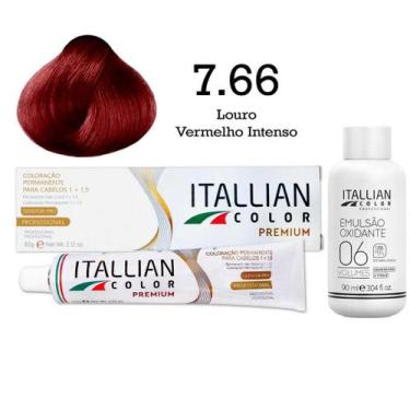 Imagem de Coloração 7.66 Louro Vermelho Intenso + Oxi 06 Volumes 90ml  Itallian 