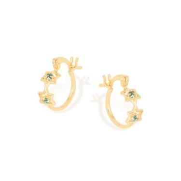 Imagem de Brinco Argola Com Estrelas E 4 Cristais, (Par). - Rommanel Tamanho:0Co