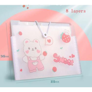 Imagem de Pasta A4 para Documentos OEM 2025 Rosa Urso 8 Layers Grande Capacidade Impermeável Formato A4 1 Unidade Rosa