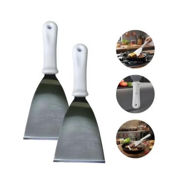 Imagem de Kit 02 Espátulas Reta Inox 24CM-23,5CM para Hambúrguer e Grelhados em Aço Inox e Plástico para Uso Profissional Inox