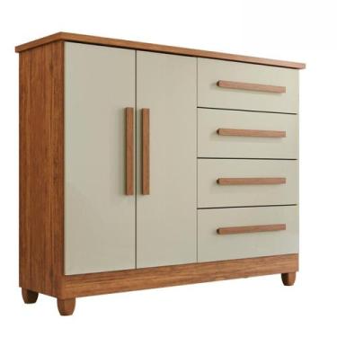 Imagem de Cômoda 2 Portas 4 Gavetas Madri Com Sapateira - Tudo de Móveis, Cinamo