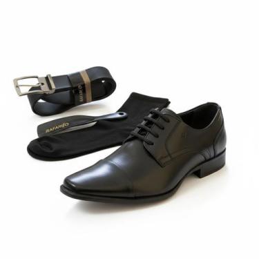 Imagem de Sapato Social Rafarillo Kit Masculino Couro Cadarço Elástico, Preto, 4