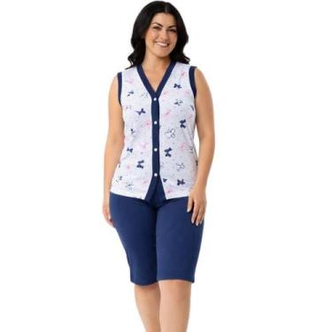 Imagem de Pijama Pescador Regata Aberto Feminino Confortável - Sem marca, Azul, 