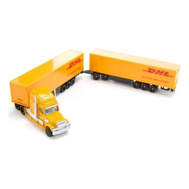 Imagem de Miniatura Carreta Bitrem Freightliner DHL Siku 1/87 Metal
