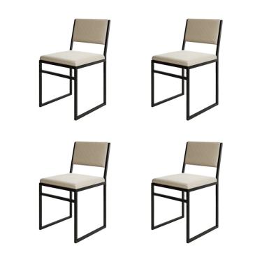 Imagem de Kit 4 Cadeiras de Jantar Industrial Isa Assento Veludo Bege para Mesa Sala Cozinha Deco...