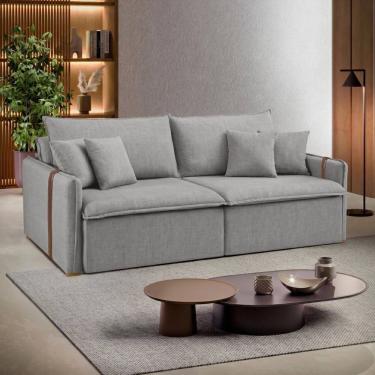 Imagem de Sofá Cama Retrátil e Reclinável 2 Lugares Pés Madeira Maciça 200Cm Windsor Yescasa Cinza