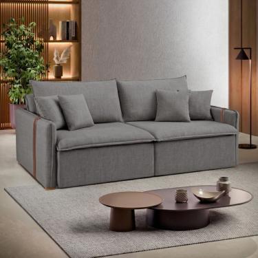 Imagem de Sofá Cama Retrátil e Reclinável 2 Lugares Pés Madeira Maciça 200cm Windsor Yescasa Cinza