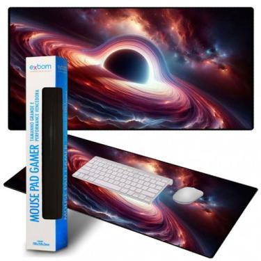 Imagem de Mouse pad gamer extra grande antiaderente buraco negro 70x35 - EXBOM