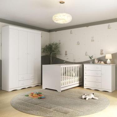 Imagem de Conjunto de Quarto de Bebê Completo Mp4583 Realeza 5 Portas 6 Gavetas em MDP 122cm Branco Multimóveis