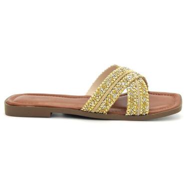 Imagem de Tamanco Original Via Uno Leve Rasteira Flatform Feminino 044, 36, Dour
