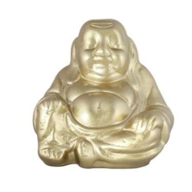 Imagem de DECORAÇÃO. BUDA sentado de CERÂMICA. Dourado ouro. 16cm de altura - S/