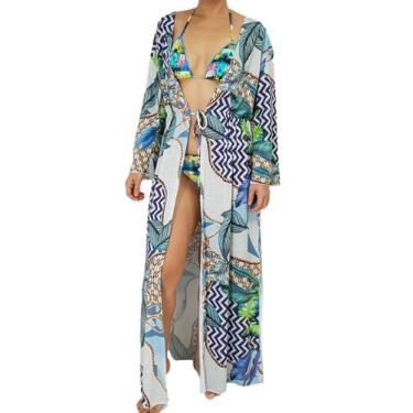 Imagem de Saída De Praia / Kimono Longo Com Manga - Corpo Dourado Moda Praia, Zi