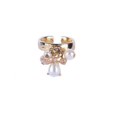 Imagem de Anel Armazem RR Bijoux pingentes com pérolas e cristais dourado