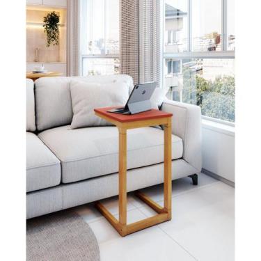 Imagem de Mesa Lateral 40cm MDF com Pés de Madeira Maciça Bento Yescasa Marrom