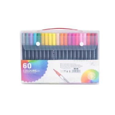 Imagem de Caneta brush pen 60/80 cores canetinha ponta fina e ponta. - Sem marca