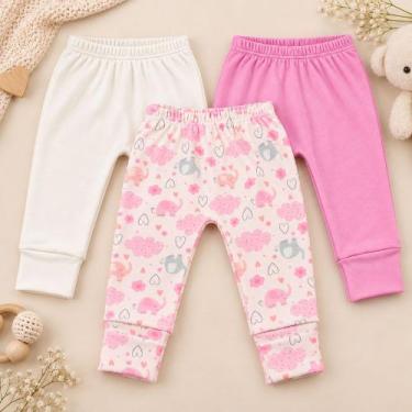 Imagem de Kit 3 Calças Bebê com Pé Reversível Algodão Prime Ideal para Dia Dia -