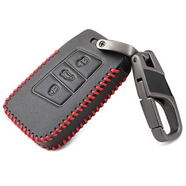 Imagem de YJADHU Capa de bolsa de couro para carro com chaveiro protetor inteligente, adequado para Volkswagen VW TIGUAN Magotan Passat B8 para Skoda Superb A7