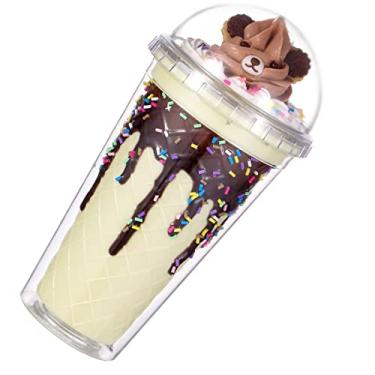 Imagem de Copo de viagem de pata de gato com canudo rosa copo de festa copo de gelo para bebida de gelo caneca de presente para aniversário (urso de bolo de chocolate creme, 450 ml)