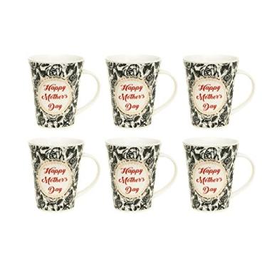 Imagem de Kit 6 Caneca Porcelana Resistente Café Estampa Floral Elegante Presente Para Mãe 400 ml