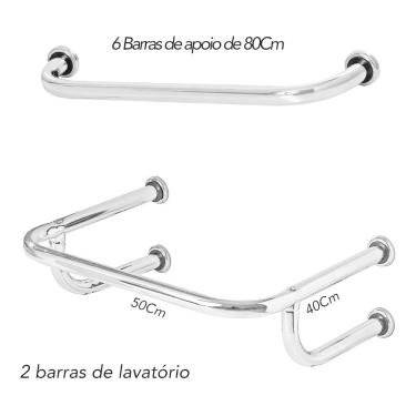 Imagem de 2 Barras De Apoio Para Lavatório E 6 Barras De Idoso De 80cm