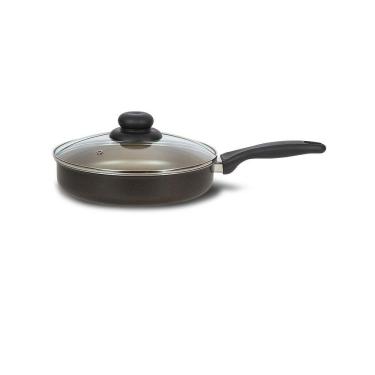 Imagem de Frigideira Reta Antiaderente c/ Tampa Preta e Creme 20 cm - Alumínio Brasilar