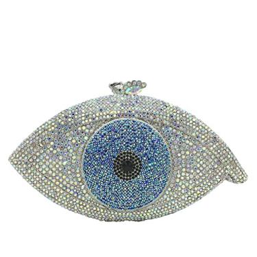 Imagem de Boutique De FGG Bolsa clutch feminina olho turco com glitter, bolsa de mão de cristal, para festa, jantar, strass, mini, Ab prata 130-10, Small