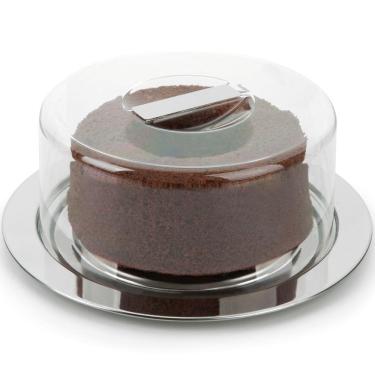 Imagem de Prato Para Queijo 25cm Porta Bolo Aço Inox Tampa Transparente Vision