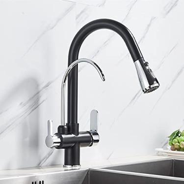 Imagem de Guindaste filtrado preto fosco para cozinha pull out spray 360 rotação torneira filtro de água torneira de cozinha misturador de pia de três vias, tipo A, preto cromado, china