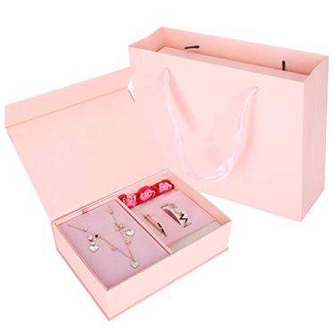 Imagem de ZJchao Conjunto de joias com caixa de presente para Dia dos Namorados para ela, 1 colar moderno + 2 pulseiras + 1 par de brincos para , Natal, caixa de presente, não conhecido