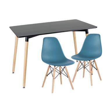 Imagem de Kit - Mesa De Jantar Retangular Eames 60 X 120 Cm Preto + 2 Cadeiras Eiffel Dsw Turquesa