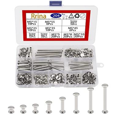 Imagem de Rrina 204 peças M5 Chicago parafusos de encadernação pinos rebite botão kit sortido para álbum de fotos DIY scrapbook encadernação de couro decoração encadernação