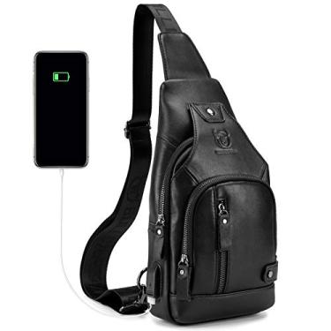 Imagem de Tingpai Bolsa masculina de genuíno tipo estilingue casual bolsa de ombro com tó x crossbody pa caminhada mochila de viagem com porta de carregamento USB