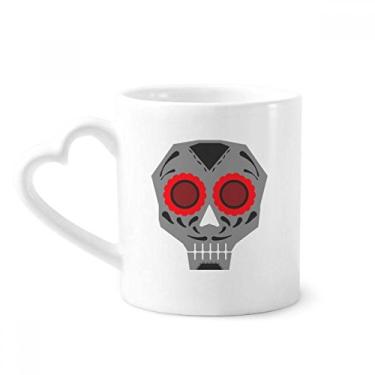 Imagem de Caneca de cerâmica com ilustração de caveira da cultura nacional do México com olhos vermelhos copo de coração de vidro