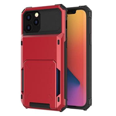 Imagem de Capa para iPhone 14/14 Pro/14 Plus/14 Pro Max, capa para celular com slot para cartão na capa traseira antiarranhões, capa protetora resistente à prova de choque, vermelha, 14 6,1 polegadas