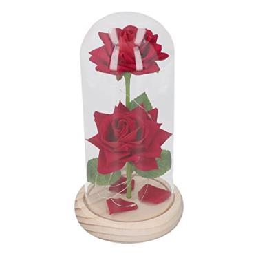 Imagem de Decoração de Vidro Rosa Iluminada, Enfeites de Led 2 Rosas, Presentes Românticos para Decoração de Casa, Flores Artificiais de Vidro, Linda Flor Rosa Iluminada para Presente