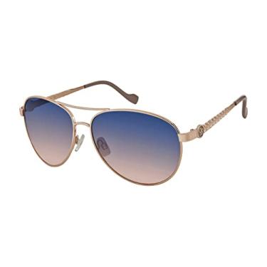 Imagem de Jessica Simpson Óculos de sol feminino J5702 elegante de metal aviador piloto com proteção UV400, Dourado e nude, 61 mm