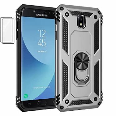 Imagem de Capa para Samsung Galaxy J7 Pro Capinha com protetor de tela de vidro temperado [2 Pack], Case para telefone de proteção militar com suporte para Samsung Galaxy J7 Pro (Prata)