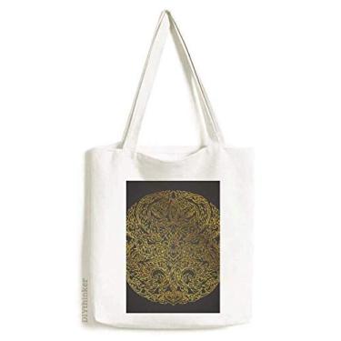 Imagem de Bolsa de lona com estampa de folha dourada circular da Tailândia, bolsa de compras casual