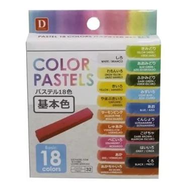 Imagem de Giz Pastel Seco Cera Colorido Básico 18 Cores Daiso Cabelo Tecido Pintar e Colorir