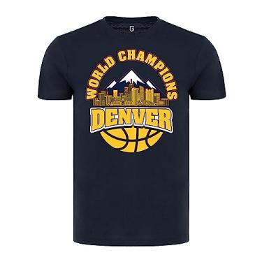 Imagem de Game Garment Camiseta masculina masculina de manga curta gola redonda para fãs de esportes do horizonte de basquete, Denver Basketball World Champions - azul-marinho, PP