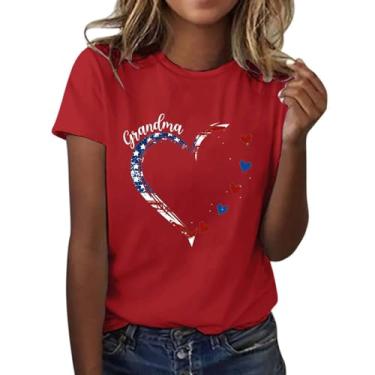 Imagem de Camiseta feminina com bandeira americana do Dia Memorial 4 de julho, roupas de família com bandeira dos EUA, camiseta de verão, Vermelho, 3G