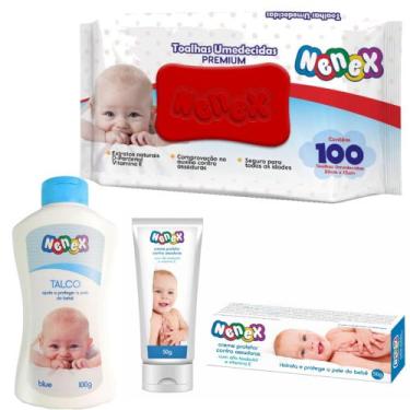 Imagem de Kit Toalha Umedecida ,pomada De Assadura E Talco Nenex Azul
